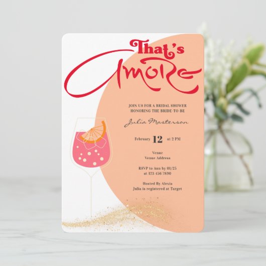 Red & Peach Fuzz Dat is Amore Vrijgezellenfeest Pa Kaart (Staand voorkant)