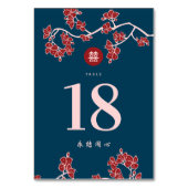 Red Peach/Plum Blossom Double Happiness Wedding Kaart (Voorkant)