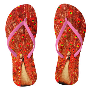 Red Peacock die zijn rode veren laat zien, Teenslippers