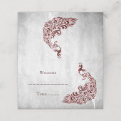 Red Peacock Leaf Vine Reception Place Card (Buitenkant ongevouwen)