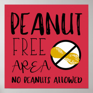 Red Peanut Free Area Custom Color No Nuts toegesta Poster