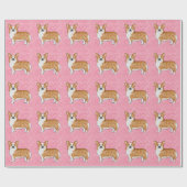 Red Pembroke Welsh Corgi Pink Love Heart Pattern Cadeaupapier (Vlak)