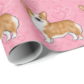 Red Pembroke Welsh Corgi Pink Love Heart Pattern Cadeaupapier (Rol Hoek)