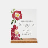 Red Peonies bruiloft welkom Acryl Bord (Voorkant)