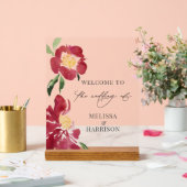 Red Peonies bruiloft welkom Acryl Bord (Huwelijk)