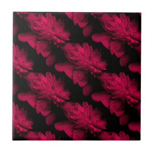 Red Peonies Floral Art Tile Tegeltje