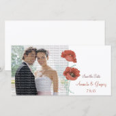 Red Peonies mariage Enregistrer la date Cartes pho (Devant / Derrière)