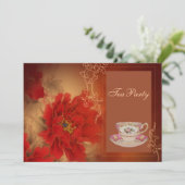Red Peony Chinees vrijgezellenfeest Tea Party Kaart (Staand voorkant)