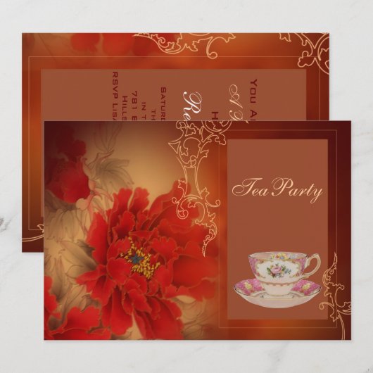 Red Peony Chinees vrijgezellenfeest Tea Party Kaart (Voorkant / Achterkant)