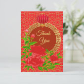 Red Peony Chinese Style Bedankkaart (Staand voorkant)