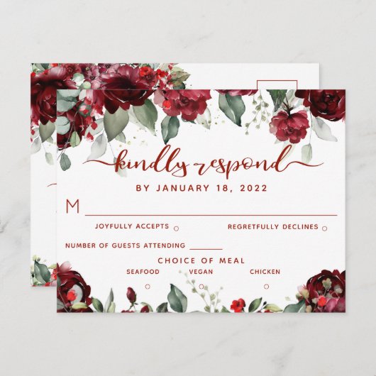 Red Peony Epiphany RSVP Kindly Resplat Briefkaart (Voorkant / Achterkant)