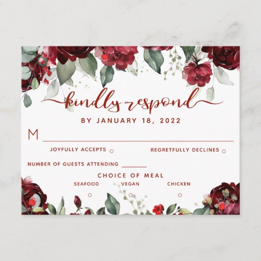 Red Peony Epiphany RSVP Kindly Resplat Briefkaart (Voorkant)