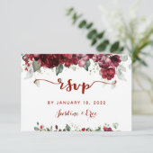 Red Peony Epiphany Wedding Mail Back RSVP Card (Staand voorkant)