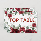 Red Peony Epiphany Wedding Top Table Number Kaart (Voorkant / Achterkant)