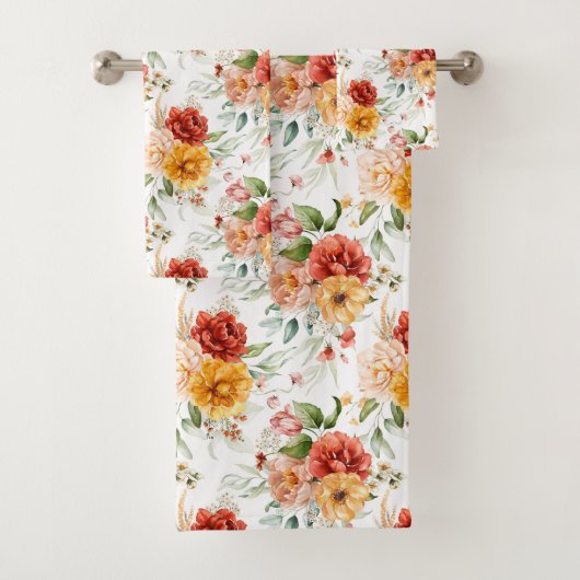 Red Peony Flower Bouquet Pattern Bad Handdoek (Insitu)