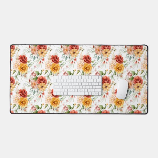 Red Peony Flower Bouquet Pattern Bureaumat (Keyboard & Muis)