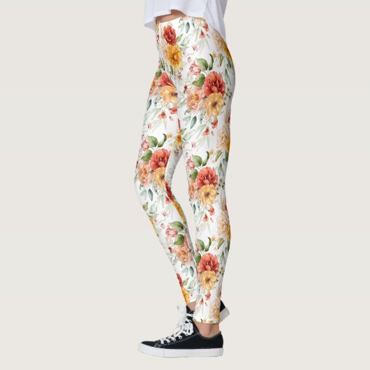 Red Peony Flower Bouquet Pattern Leggings (Links)