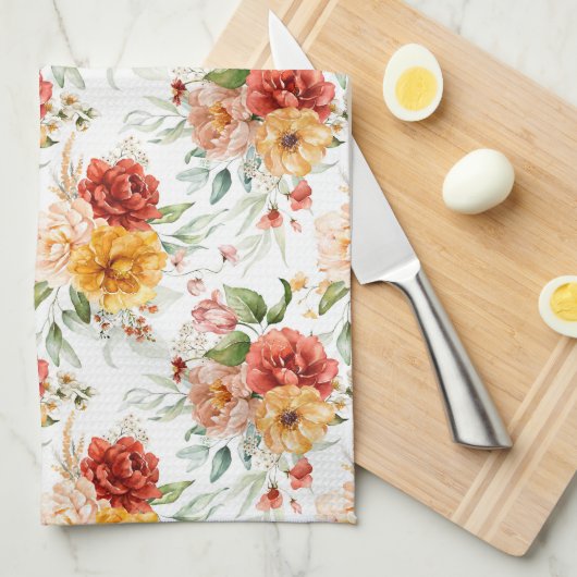 Red Peony Flower Bouquet Pattern Theedoek (Quarter Fold)