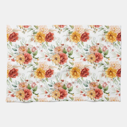 Red Peony Flower Bouquet Pattern Theedoek (Horizontaal)