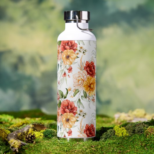 Red Peony Flower Bouquet Pattern Waterfles (Buiten)