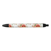 Red Peony Flower Bouquet Pattern Zwarte Inkt Pen (Voorkant)