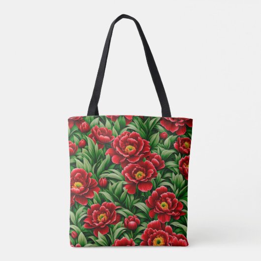 Red Peony Flower Canvas tas (Achterkant)