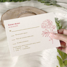 Red Peony Line tekenen bruiloft uitnodiging,