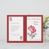 Red Peony op White met Taupe Wedding Programme (Staand voorkant)