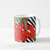 Red Peony Roos Flowers Striped Merry Kerstmis Mok (Voorkant rechts)