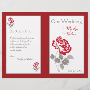Red Peony sur blanc avec le programme de mariage T