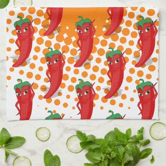 Red Pepper Diva Cartoon Pattern Kitchen Towel Theedoek (Gevouwen)