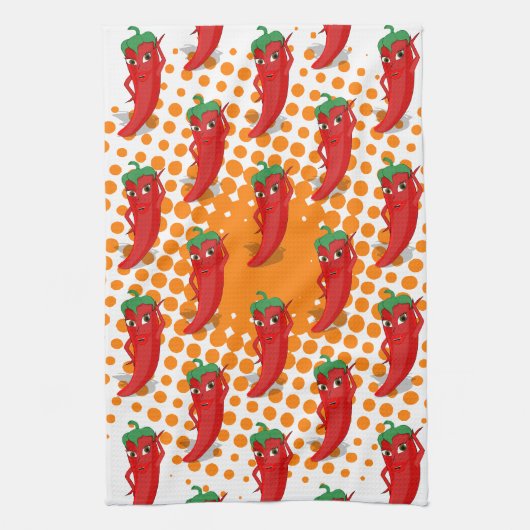 Red Pepper Diva Cartoon Pattern Kitchen Towel Theedoek (Verticaal)