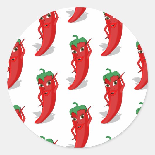 Red Pepper Diva Cartoon Pattern Ronde Sticker (Voorkant)