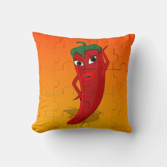 Red Pepper Diva Jigzaag Puzzle Kussen (Voorkant)