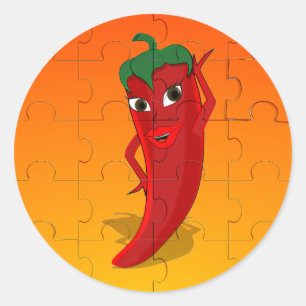 Red Pepper Diva Jigzaag Puzzle Ronde Sticker