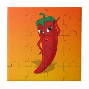 Red Pepper Diva Jigzaag Puzzle Tegeltje