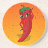 Red Pepper Diva Jigzaag Puzzle Zandsteen Onderzetter (Voorkant)