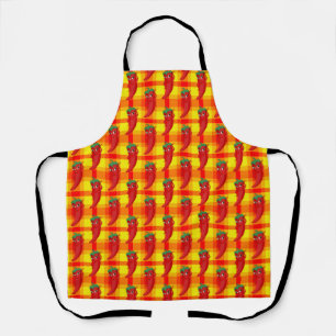 Red Pepper Diva Oranje Yellow Plaid Pattern Schort