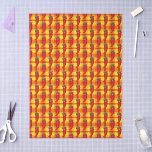Red Pepper Diva Oranje Yellow Plaid Pattern Tissuepapier (Craft)