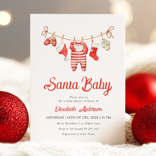 Red Père Noël Baby Baby shower Invitation