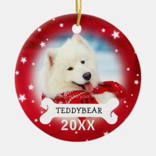 Red Personalized Dog Pet Foto Kerstversieringen Keramisch Ornament