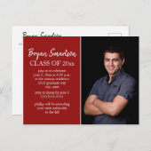 Red Personalized Photo Graduation Party Briefkaart (Voorkant / Achterkant)