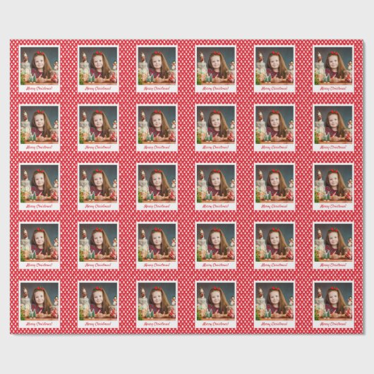 Red Personalized Photo Merry Kerstfeestay Cadeaupapier (Vlak)