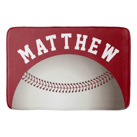Red Personalized Sports Baseball Design Badmat (Voorkant)