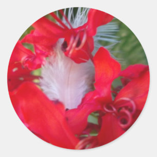 Red Petal Feather Art Print Ronde Sticker
