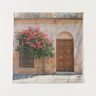 RED PETAL FLOWER OP CONCRETE WALL WANDKLEED
