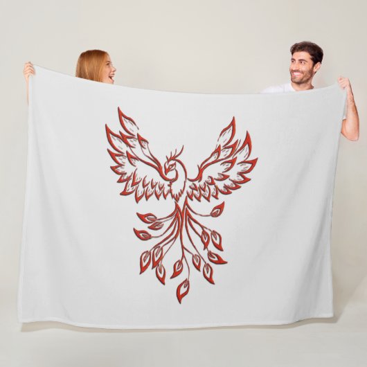 Red Phoenix Rises Silver Fleece Deken (In situ)