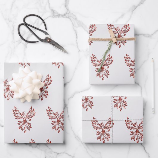 Red Phoenix Rises Silver Inpakpapier Vel (Voorkant)