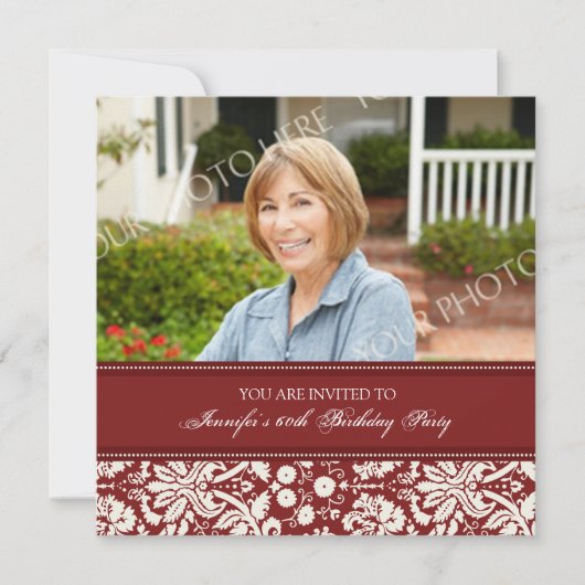 Red Photo 60th Birthday Party Invitations (Devant)