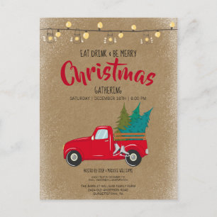  Red Pick Up Vrauck Kerstuitnodiging Feestdagenkaart